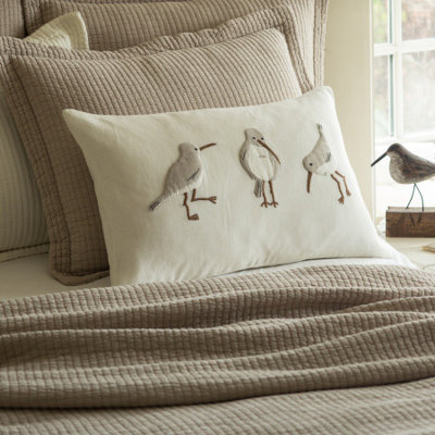 Shore Embroidered Down Linen Throw Pillow