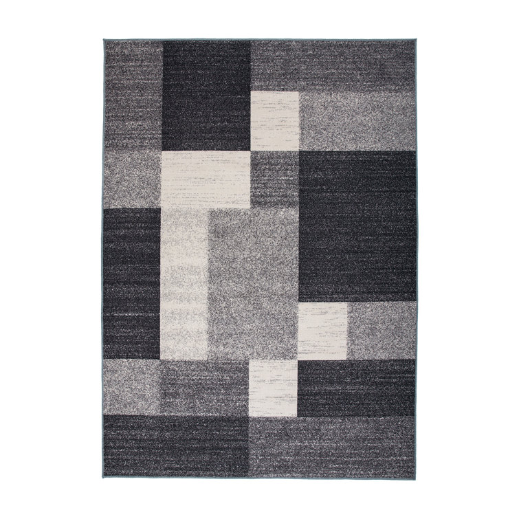 Akieba Geometric Tufted Gray/Black/Ivory Non-Slip Rubberback Area Rug