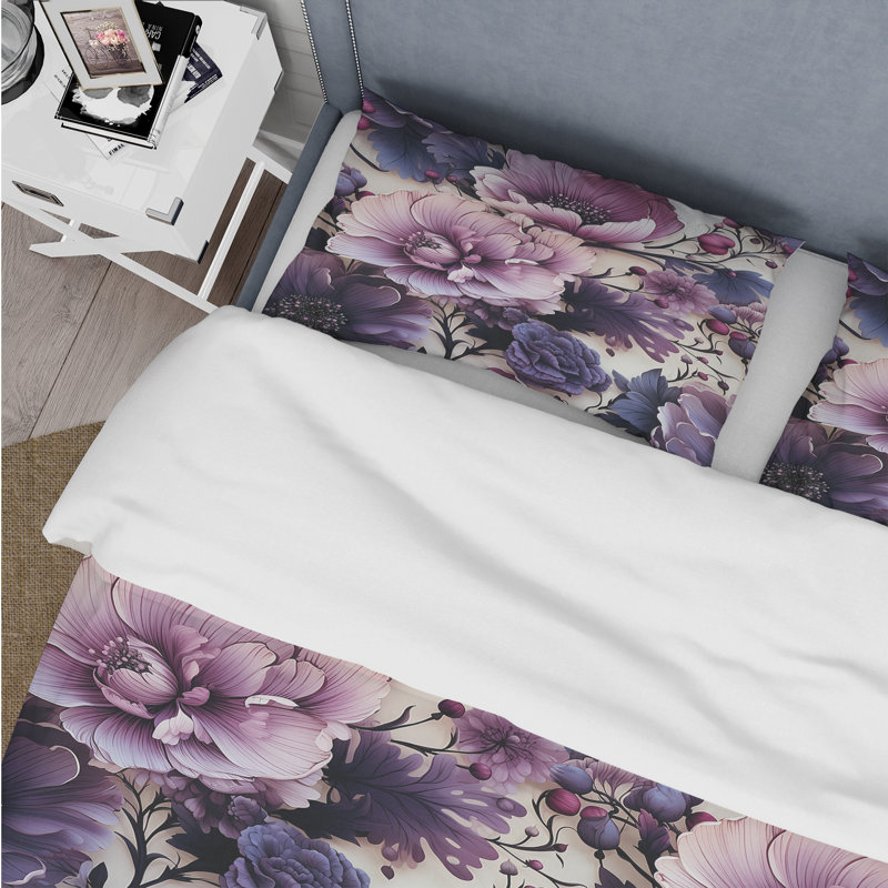 Ensemble de housse de couette Shadowed Blossoms Moody Patterns I - Floral, Housse de couette pour grand lit et 2 taies décor