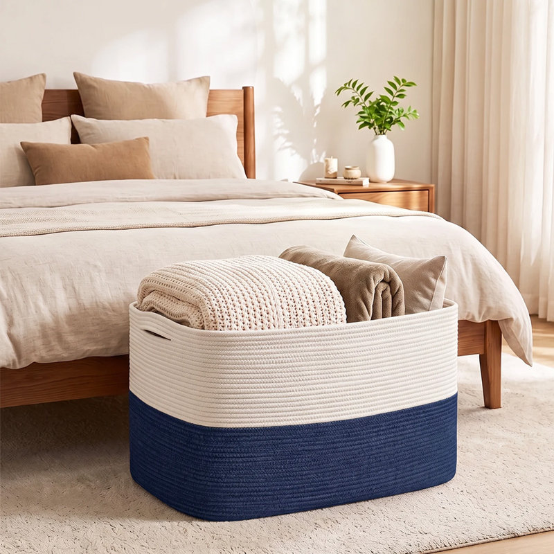 Panier de rangement extra large de 61 cm (24 po) en corde de coton avec poignées, grand panier de rangement tissé pour couvertures, literie, oreillers, jouets et vêtements