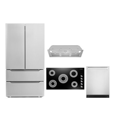 Cosmo 4 Piece Kitchen Appliance Package with French Door Refrigerator , 36'' Electric Cooktop , Built-In Dishwasher , Insert Range Hood , and Air Frye -  COS-4PKG-752