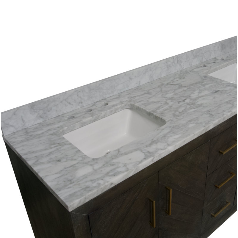 Sadelle 72'' Double Bathroom Vanity with Carrara Marble Top, Dark Oak