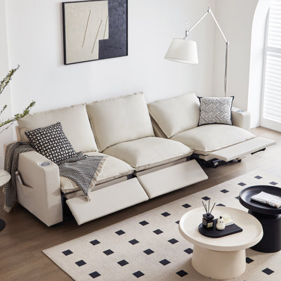 White Genuine Leather Electric Power Reclining Sofa Couch With USB Charging And Cup Holders, Individually Adjustable for Each Seat, Modern 3 Seater Elegant Upholstered Sectional Sofa Loveseat for Living Room Bedroom Home Theater