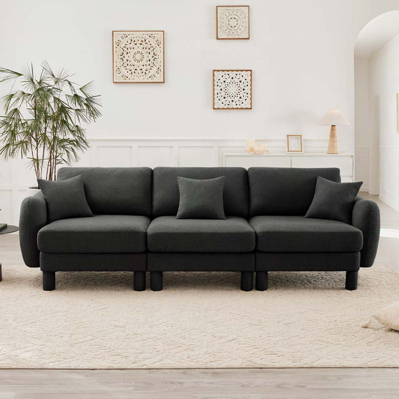 Canapé 3 places en tissu Boucle incluant 3 coussins, Gris foncé