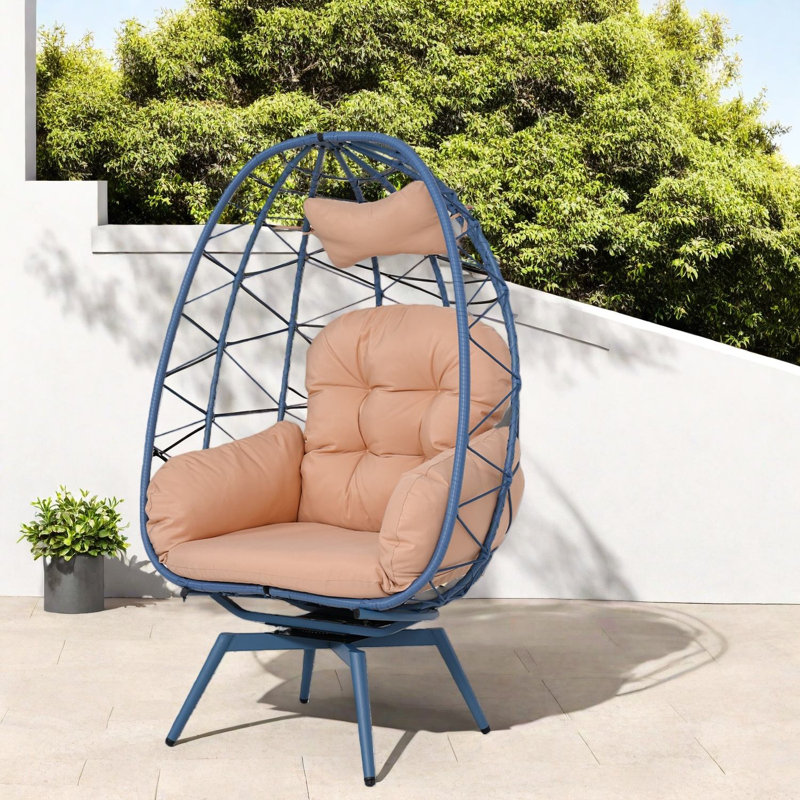 Swivel Patio Lounge Chairs, Steel Rattan Egg Chair For Home Patio