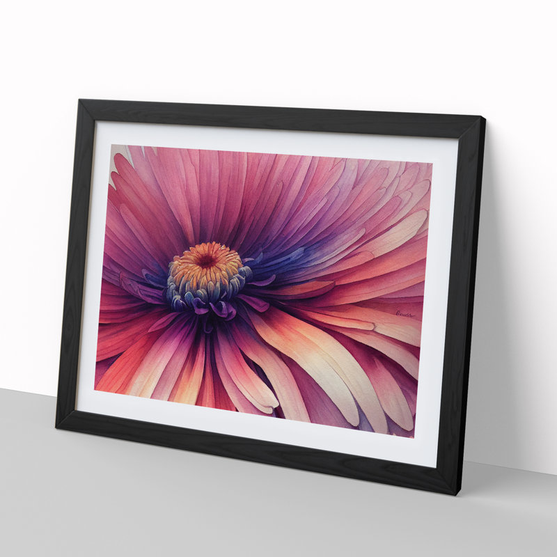 Watercolour Chrysanthemum Flower Vol.1 - Single Picture Frame Print, Black Framed, 25cm H x 34cm W x 2cm D