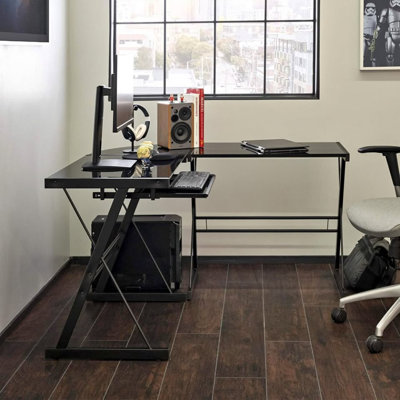 L-Shaped Glass Computer Desk