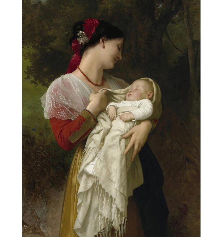 «Maternal Admiration» par William Bouguereau - Art mural sur toile tendue avec châssis, H 40 po x l 28 po