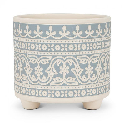 Pot à fleurs bleu et ivoire