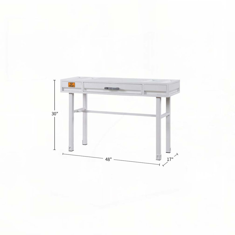Metal Vanity Desk with One Drawer, White, White