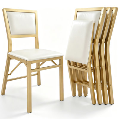 Upholstered Folding Dining Room Chairs Set Of 4, Faux Leather Parsons Dining Chairs, Kitchen Armless Side Chairs With Padded Seats
