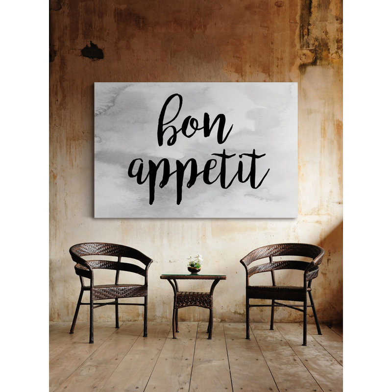 Impression d’art textuel sur toile, "bon appetit" par Diana Alcala, H 24 po x l 36 po x P 1,5 po