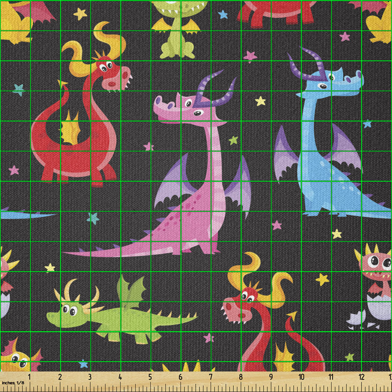 Cuerdas Different Kinds of Colourful Comic Dragons with Little Stars Multi-Purpose Fabric