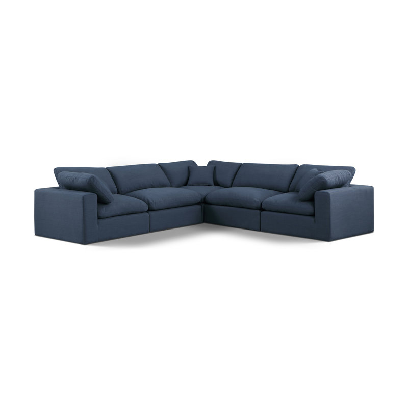 Hudhaifa Upholstered L-Shaped Sectional Reversible, Navy Linen Textured Fabric