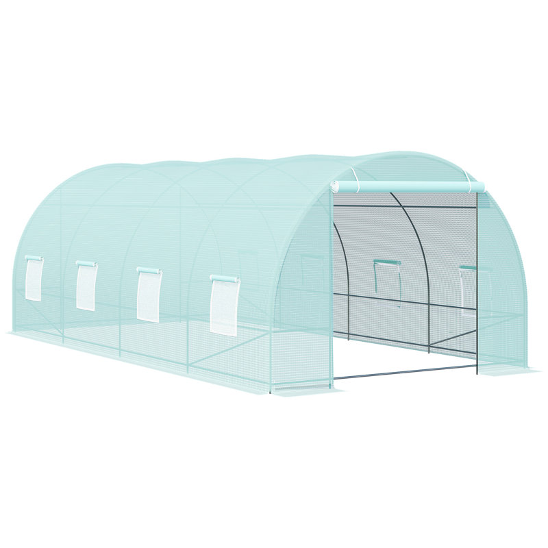 20' X 10' X 7' Walk-In Tunnel Greenhouse With Zippered Door & 8 Mesh Windows, Large Garden Green House Kit, Galvanized Steel Frame, Green