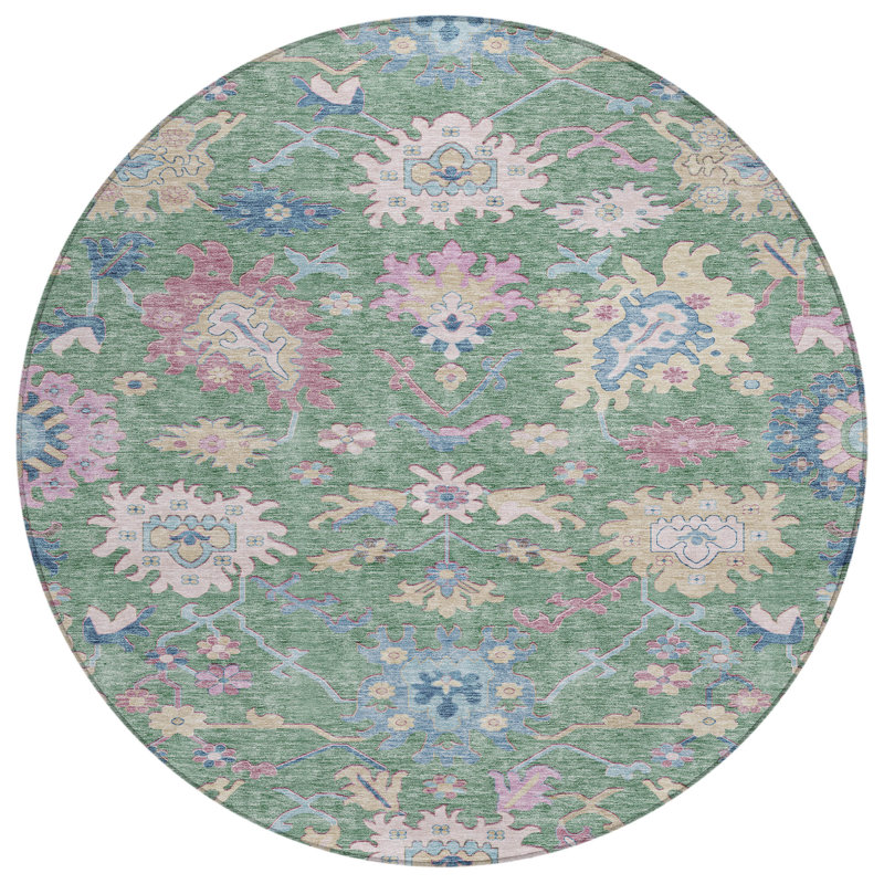 Machine Washable Indoor/Outdoor Cicel ACN1154 Sage Rug, Round 8'
