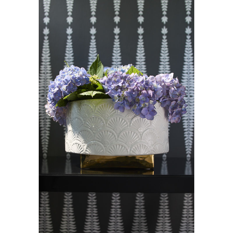 Deco Fan Ceramic Planter, 6.5" H x 10.8" W x 10.8" D