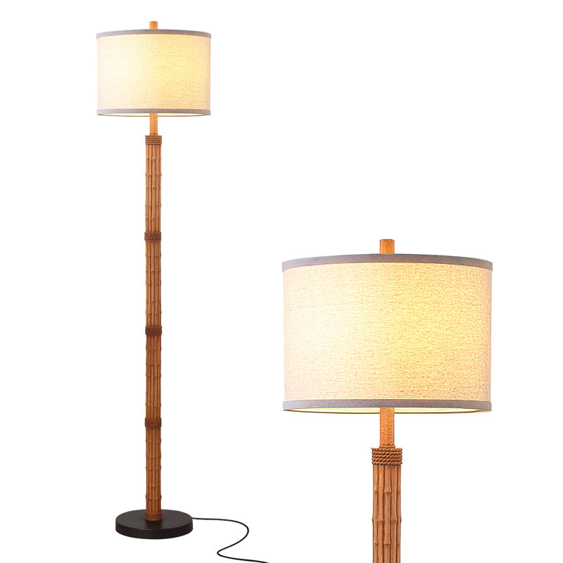 Bamboo-Inspired 62" Floor Lamp With Ivory Linen Shade And Rotary Switch, Includes LED Bulb