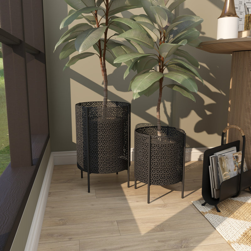 Ensemble de 2 pots de fleurs en métal à découpes pour l'intérieur et l'extérieur