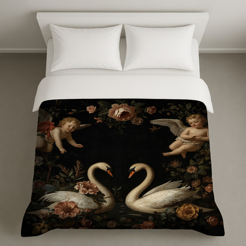 Cygnes avec chérubins housses de couette, Twin