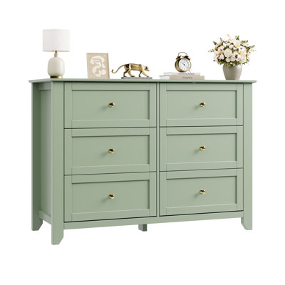  Grande commode à 6 tiroirs pour la chambre à coucher - Armoire de rangement moderne en bois avec tiroirs profonds et boutons en métal - Rangement large pour garde-robe, chambre de bébé
