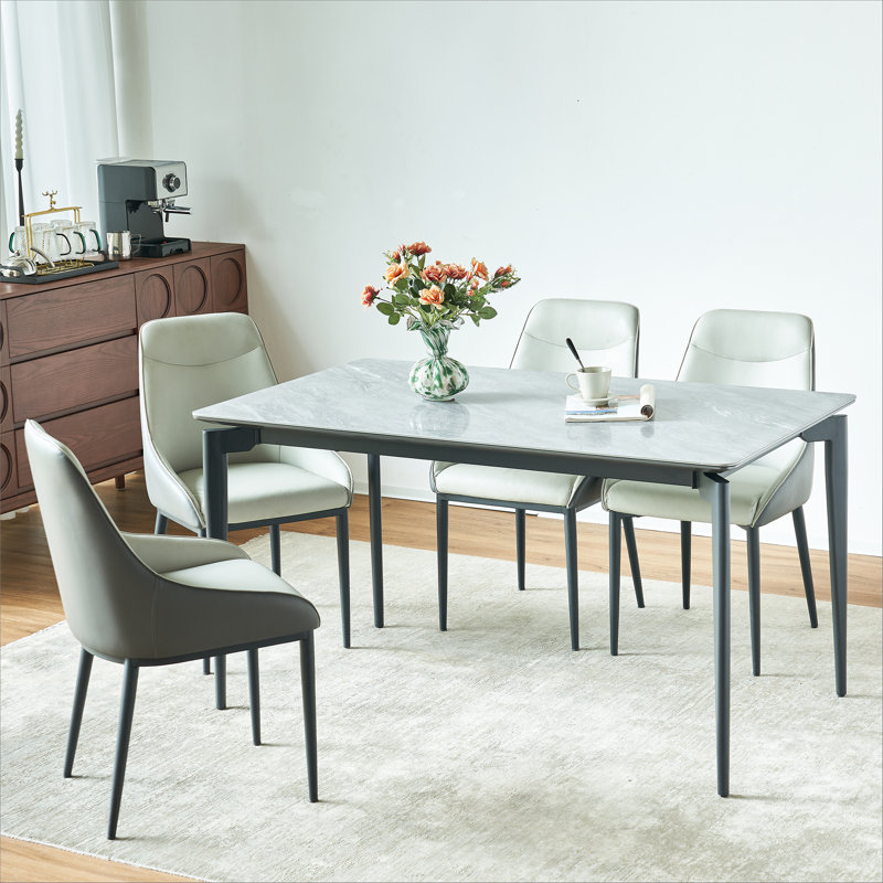 Glossy rock table with black legs, dining table,family dining table for 6-8 people