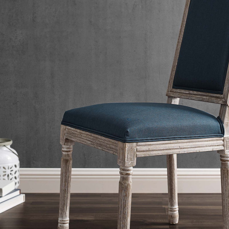 Modway Court French Vintage Upholstered Fabric Dining Side Chair, Natural, Blue