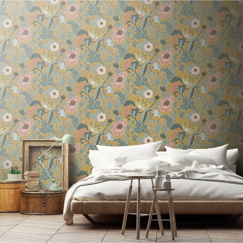 Bryanna 10.05m x 53cm Matte Wallpaper Roll, Yellow