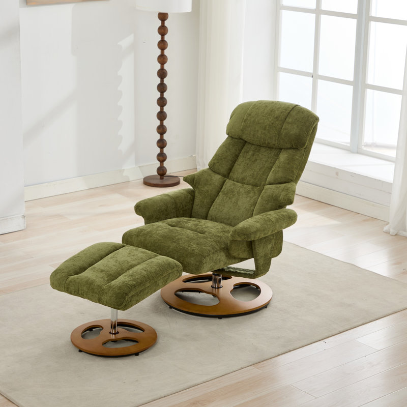 Ergonomic Recliner Chair with Ottoman, Modern 360° Swivel Lounge Chair, Chenille Fabric, 5 Point Vibration Massage, Seat Heating, and 140° Adjustable Backrest
