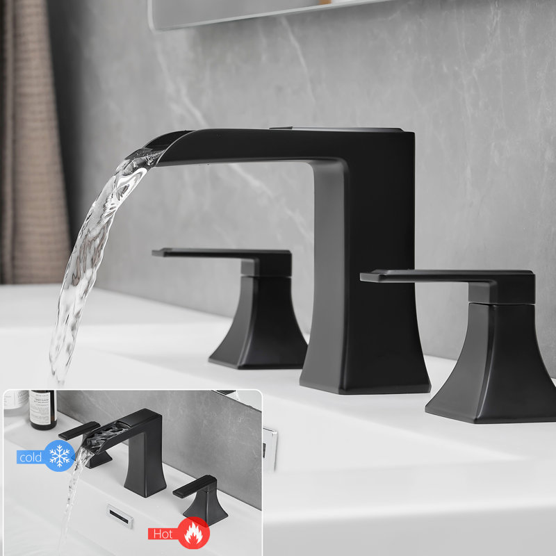 Robinet de salle de bain espacé à 3 trous de 8 pouces, noir avec bonde escamotable et remplisseur en céramique pour lavabo à cartouche latérale