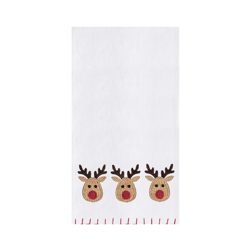 Torchon en coton brodé Three Reindeers Three Christmas