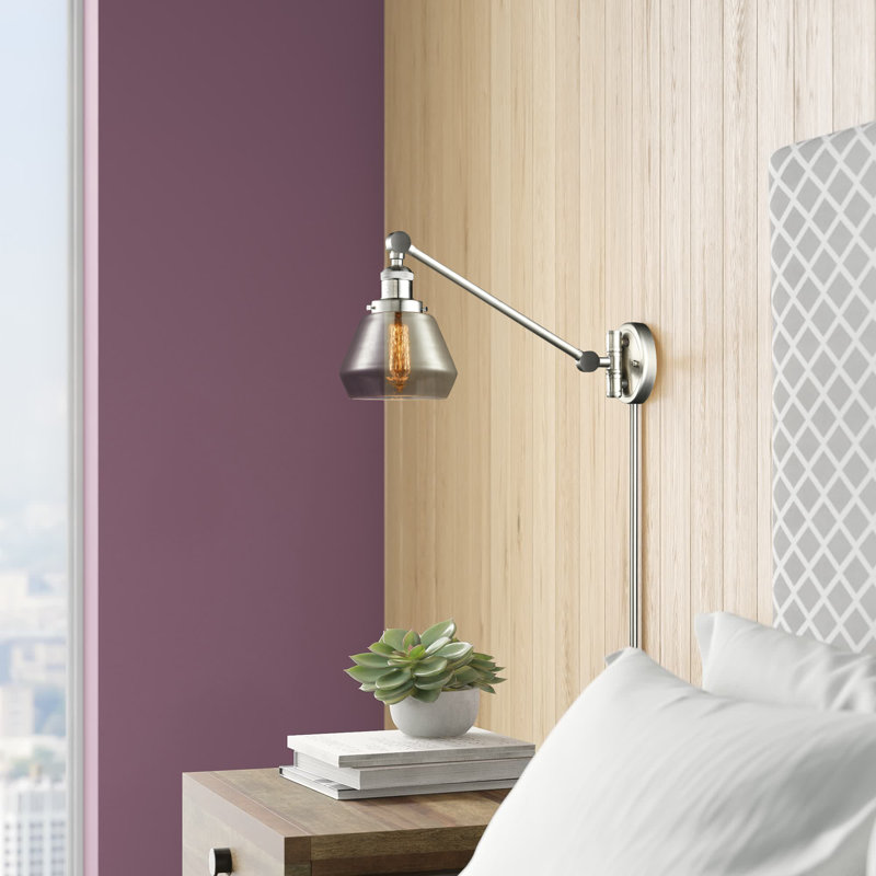 Chill Plug-in Swing Arm Sconce, Brushed Satin Nickel, Smoked