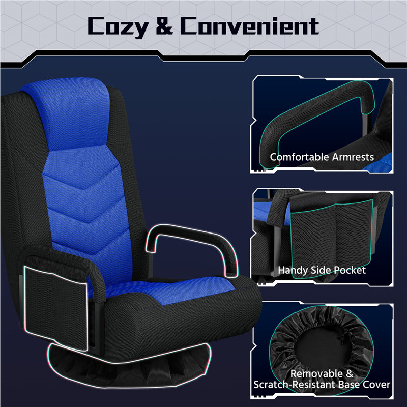 Adjustable Reclining Swivel Floor Gaming Chair, Black/Blue