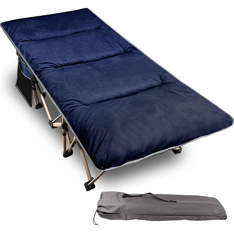 Lit de camp pliant avec surmatelas pour adultes, Bleu marine