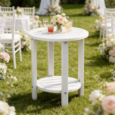 16 Inch Round Outdoor Side Table Adirondack Plastic/Resin Patio Side Table Weather Resistant End Table with Storage Shelf