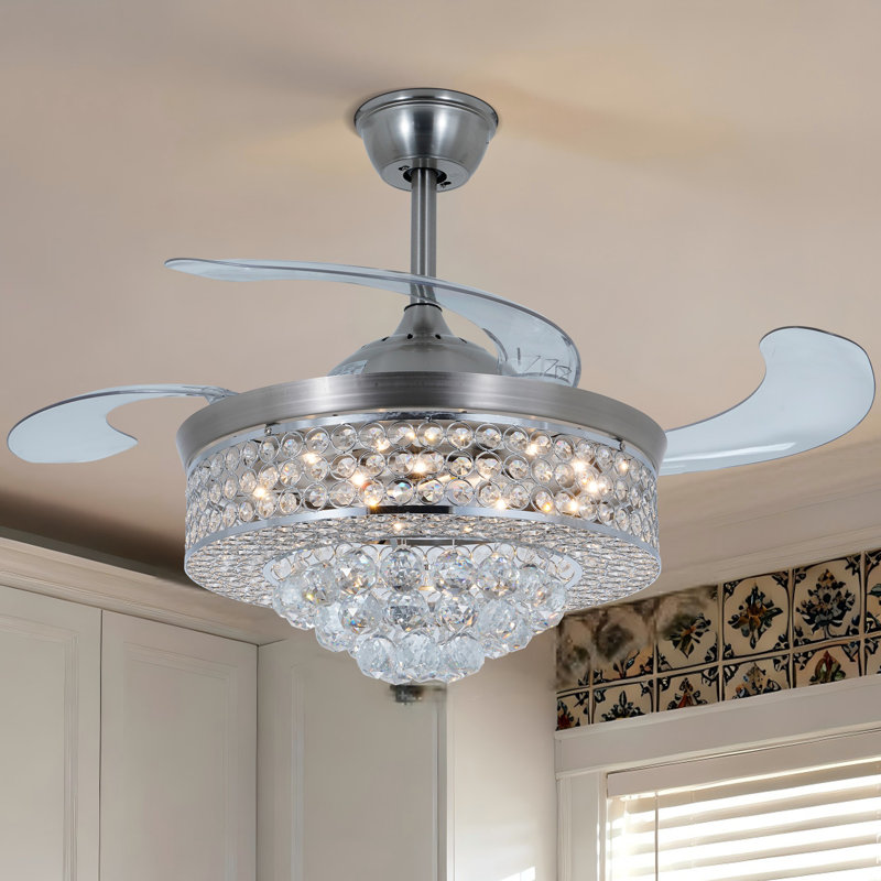 Ventilateur de plafond 42 "en cristal moderne avec ensemble d'éclairage à DEL et télécommande, 3 vitesses, minuterie, 3 couleurs changeantes