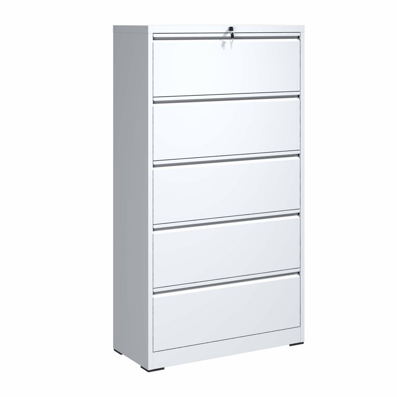 Metal File Cabinet With 5 Drawers, Lockable Filing Cabinet For Home Office, White