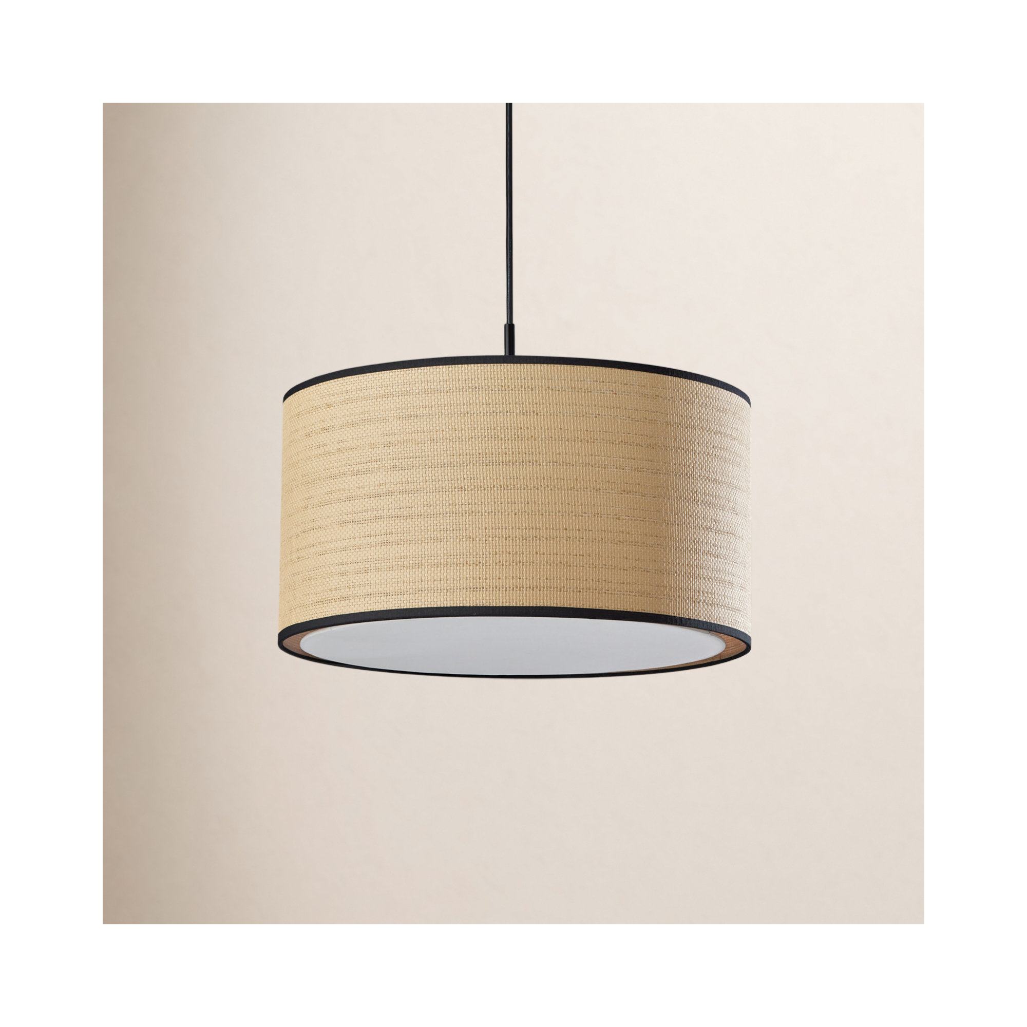 Kinnear Single Light Pendant, Black, Natural/Black Trim/White