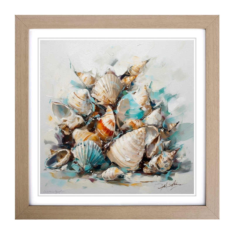 Seashell Gestural - Single Picture Frame Print on Wood, Oak