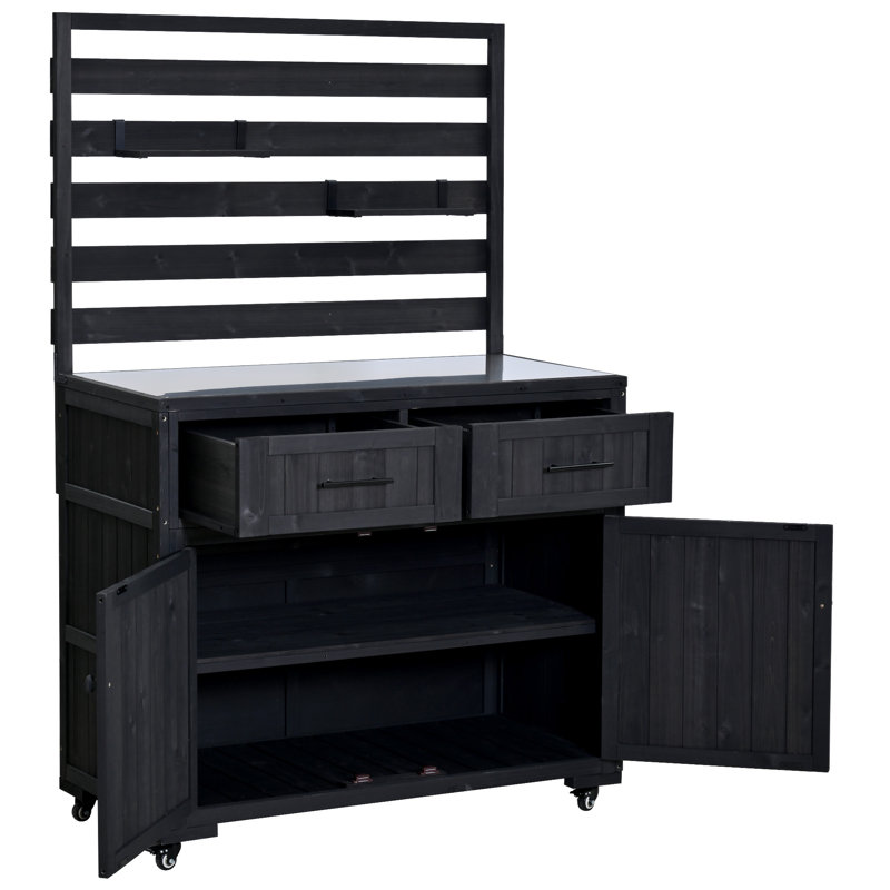 Chariot de cuisine pour îlot de cuisine en bois massif 64,9 po H 64 po, Noir