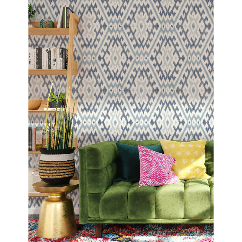 Solola Chartreuse Ikat Wallpaper, Blue