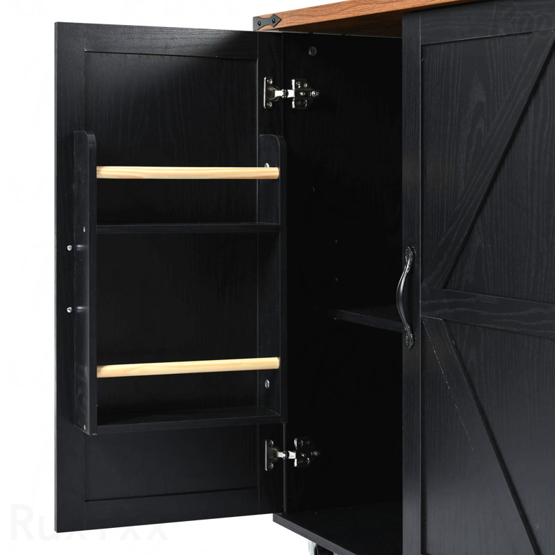 54.5" Farmhouse Kitchen Island With Power Outlet, Kitchen Storage Island  With Internal Storage Rack, Drop Leaf, Spice Rack, Rolling Kitchen Cart On Wheels, For Home, Kitchen And Dining Room