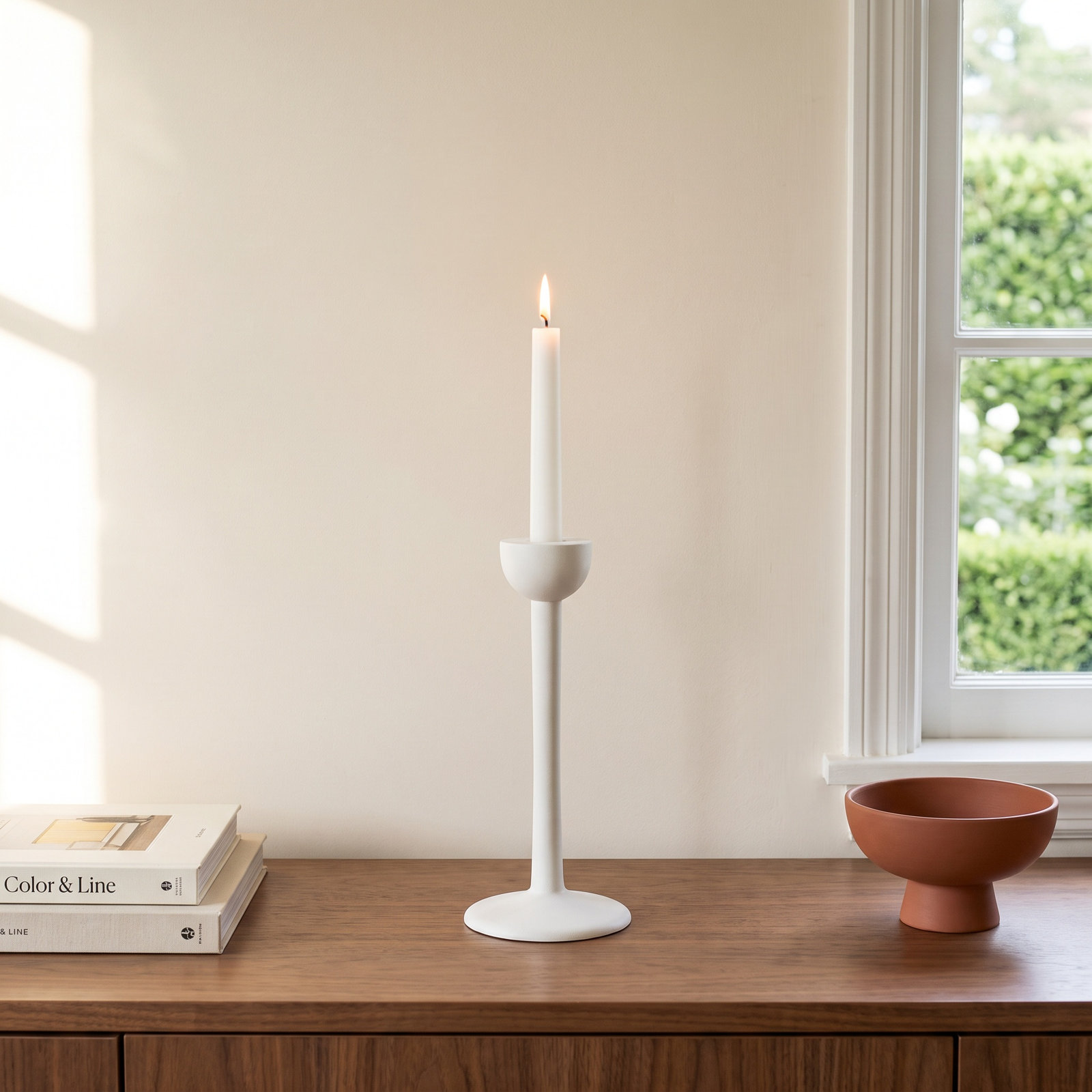 Giedre Aluminum Candlestick Holder, White, 12.5" H x 5" W x 5" D