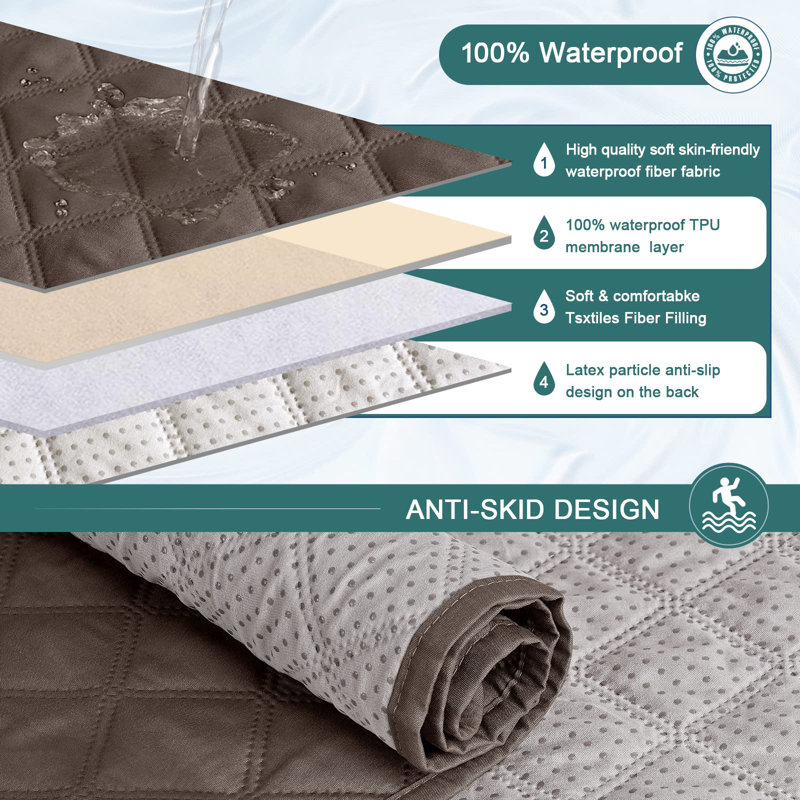 Housse imperméable pour causeuse inclinable avec console, housse de canapé antidérapante pour animal de compagnie Housse pour canapé double inclinable avec sangles élastiques (brun, 2 places)