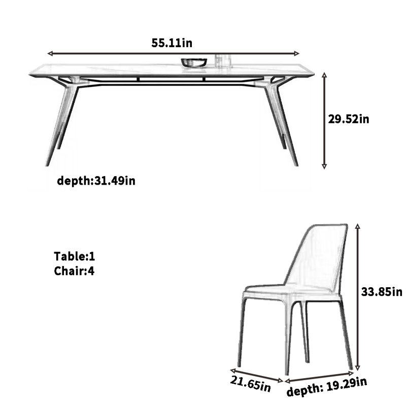 Simple combinaison de table et de chaises en bois de cire blanche, 5, H 29,52 po x L 55,11 po x l 31,49 po