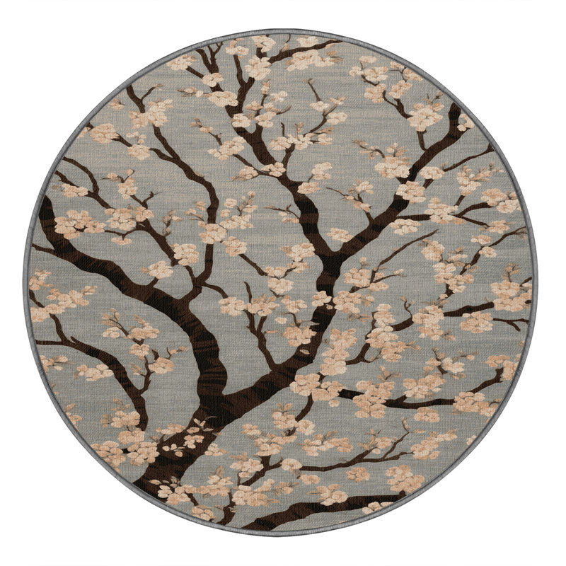 Tapis gris botanique lavable à la machine, Rond 3 pi