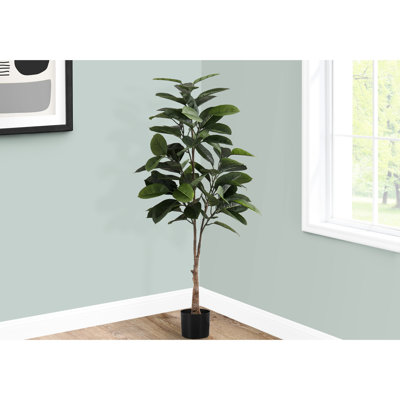 Arbre de 52 po en faux caoutchouc - Décoration d'intérieur avec 72 vraies feuilles de toucher dans un pot de verdure artificielle