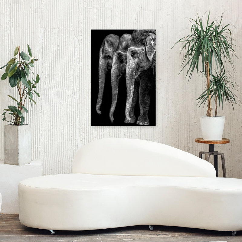 «Painted Indian Elephants», art mural contemporain, H 36 po x l 24 po