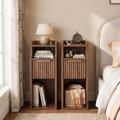 Space-Saving Narrow Nightstand with Charging Station