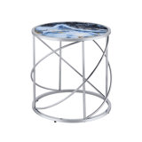 ACME Lyda End Table, Blue Marble Print & Chrome Finish LV02096